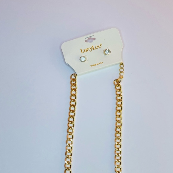 J. ELISE BOUTIQUE GOLD CRYSTAL PENDANT CHAIN LINK NECKLACE AND EARRING SET - Picture 6 of 11